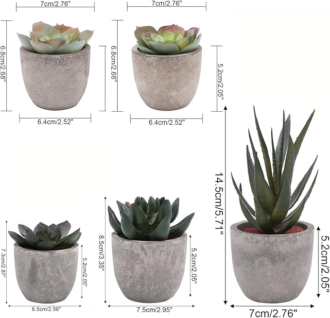 Artificial Succulent Plants Potted Set of 5,Faux Succulent Plants Potted Realistic Fake Succulents in Eco-Friendly Pots for Home Decor, Lifelike Low-Maintenance Desk Decor Gift