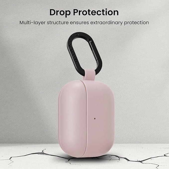 ORNARTO Compatible with AirPods Pro 2 Case, Full Protective Leather Cover with Carabiner, for Airpods Pro Case 2nd / 1st Generation (2022/2019), Front LED Visible,Wisp Pink