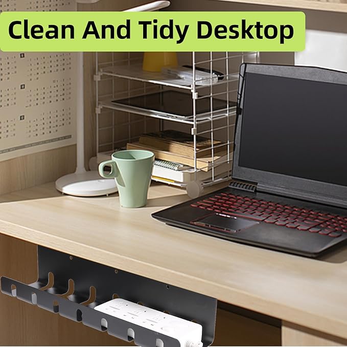 Metal Cable Management Under Desk 2 Pack for Office and Home, Cable Hider, Cord Organizer,Screw Installation Cord Organizer for Desk, with Various Accessories (Black 2 Pack)