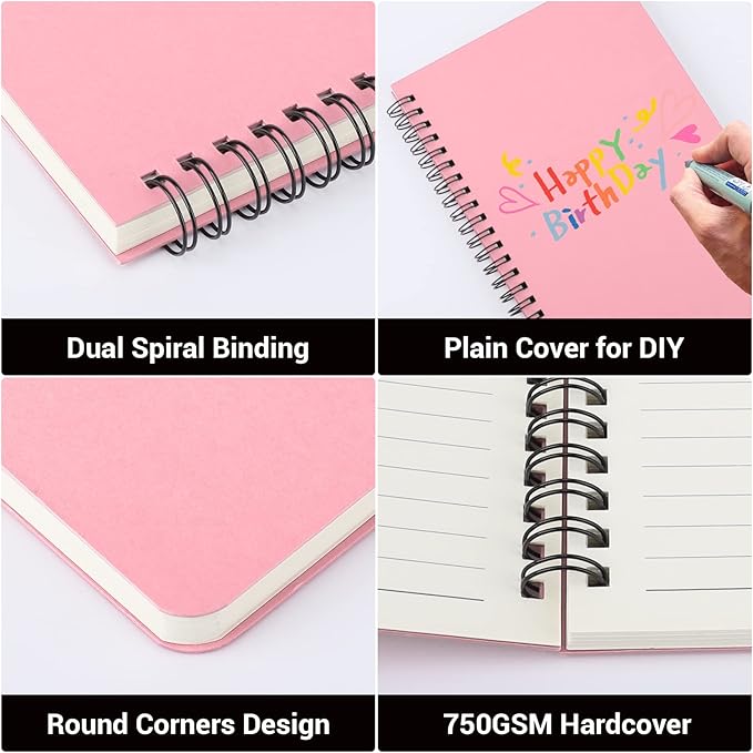 EUSOAR Spiral Notebook, 1 Pack 5.5" x 8.3" 160 Pages Pink A5 College Ruled Notebooks, Hardcover Lined Travel Writing Notebooks, Memo Notepad, Office Meeting Essentials Composition School Supplies