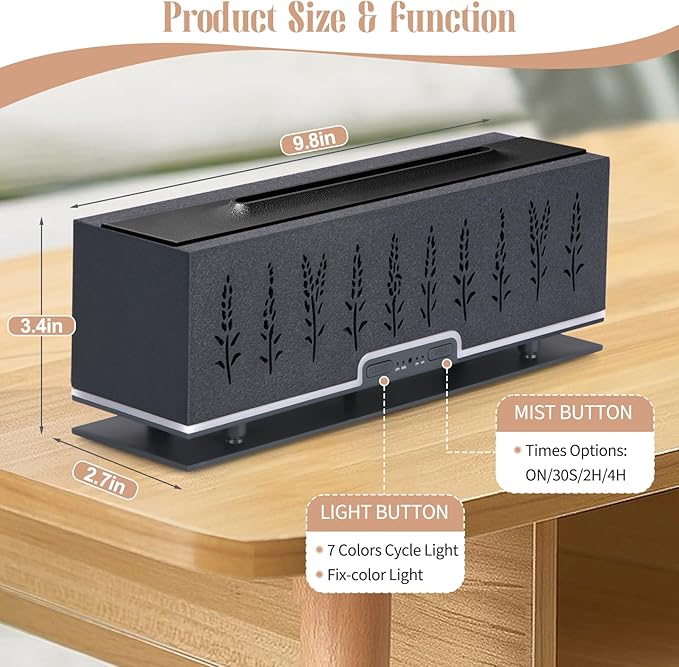 Colorful Essential Oil Diffuser, 7 Colors Flame Fire Diffuser, 200ML Ultra-Quiet Aromatherapy Diffuser with Remote Control, Timer Up, Auto-Off Protection for Home,Office,Bedroom (Grey Black)