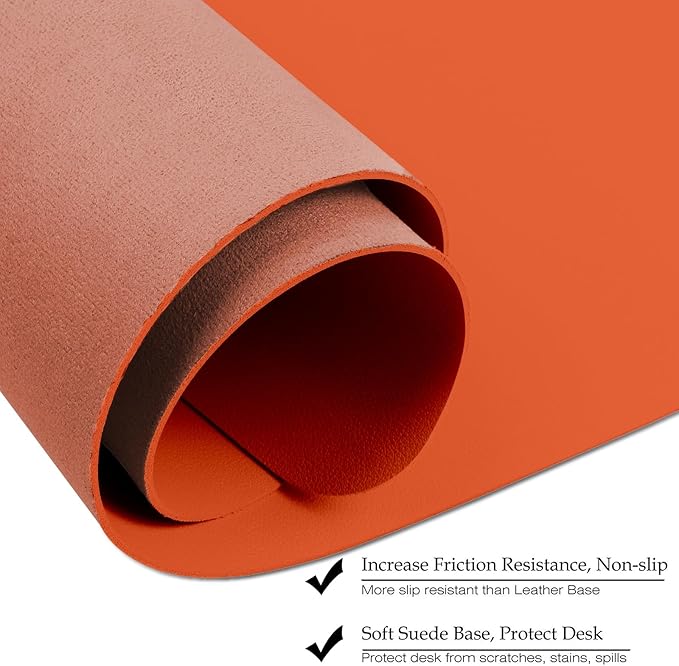 Boutilon Leather Desk Pad Protector,Non-Slip Mouse Pad,Laptop Desk Pad,Office Mouse Mat,Waterproof Leather Desk Blotter,Desk Writing Pad for Office and Home (L-Orange H,35"x 17")