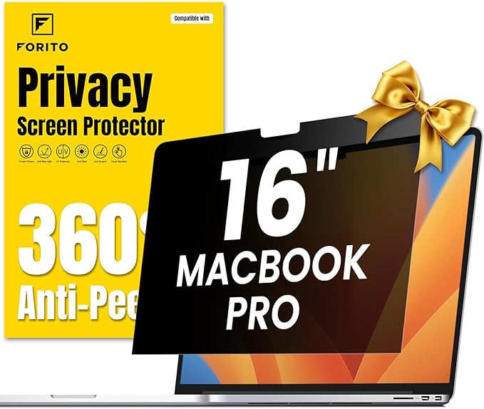 F FORITO 360° Privacy Screen Protector Compatible with MacBook Pro 16 inch (2024, 2023, 2022, 2021, M4, M3, M2, M1, Pro, Max), Anti Peeping Anti Glare Anti Blue Light Laptop Privacy Screen Shield