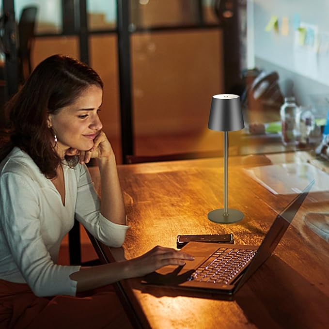 2 Pack Cordless Table Lamp, 5000mAh Portable Rechargeable LED Desk Lamp, 3 Color Modes Stepless Dimming Table Light with Memory Function, for Dinner, Patio, Home, Restaurant.