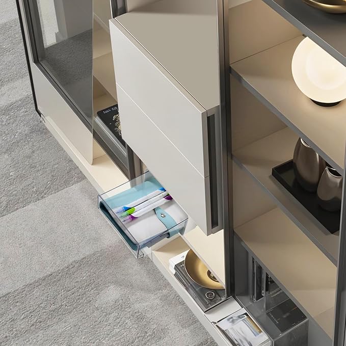 3 Pcs Under Desk Drawer Organizer, Table Hidden Slide Out Desk Drawers Clear Mounted Desktop Pencil Holder 2 Sizes Drawer Divider for Home Office Kitchen Bedroom