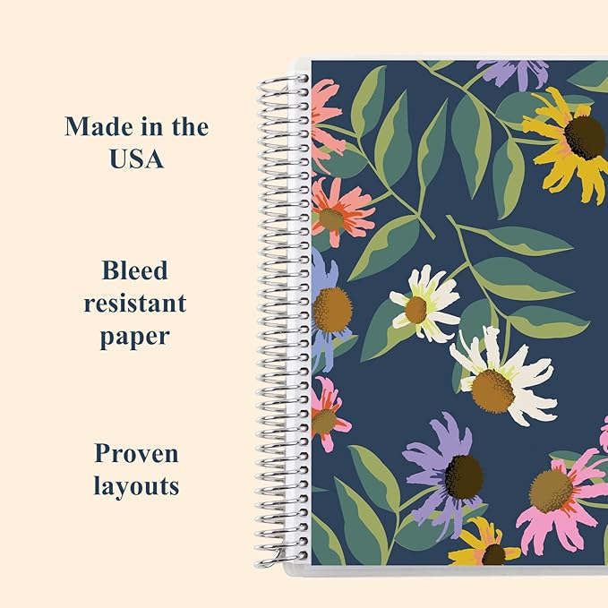 Erin Condren 8.5” x 11” Dot Grid Spiral Notebook, 5mm Dotted Layout with 80 Lb. Paper, Daisy Blooms Cover, 160 Dot Grid Notebook Pages, Platinum Coil, Stickers Included