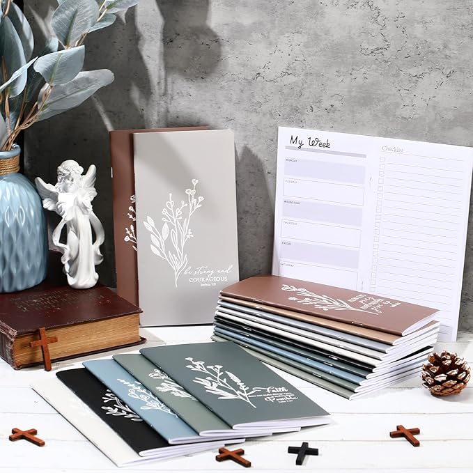 Qilery 30 Pcs Christian Gifts Bulk Pocket Planner 2025-2026 Prayer Journals for Women Men to Do List Weekly Goals for Pastors' Wives Appreciation Day Church Sunday School(Neutral Color,Aesthetic)