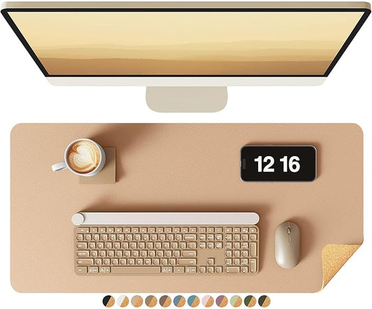 YSAGi Double-Sided Desk Pad, Leather Desk Mat, Eco Cork Desk Pad Protector, Large Mouse Pad for Desk, Waterproof Desk Blotter Pad, Writing Pad for Office/Home(23.6"x13.7",Apricot)