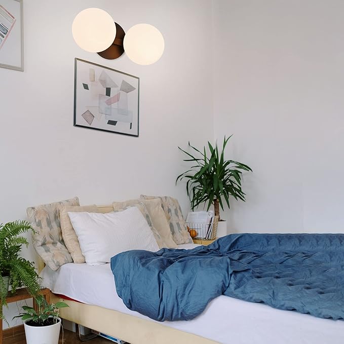 Bathroom Vanity Light Fixtures, Modern 2 Lights Globe Wall Sconce Lighting Matte Black, Porch Wall Mount Light Fixture for Bathroom, Mirror Cabinets Hallway Stairs (Matte Black, 2-Light)