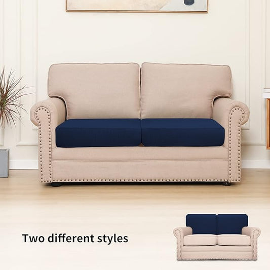 Easy-Going Stretch Individual Loveseat Couch Cushion Cover Sofa Cushion Furniture Protector Sofa slipcover Soft Flexibility with Elastic Bottom (2-Piece Loveseat Cushion Cover, Navy)