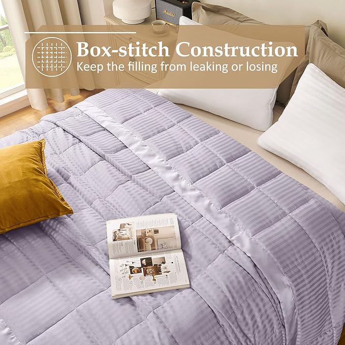 downluxe Queen Size Blanket with Satin Trim, Lightweight Down Alternative Blankets Queen Size for All Season, Machine Washable (Lilac, 90x90 Inch)