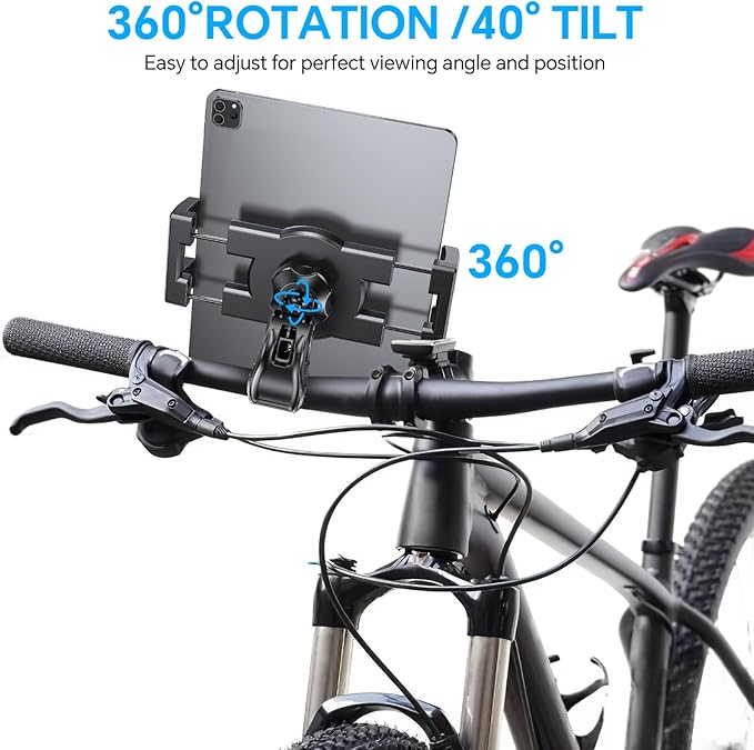 Coolpow Tablet Holder for Spin Bike【360° Adjustable】 Tablet Clamp for Treadmill Phone Mount for Stationary Bicycle, Treadmill, Microphone Stand Fit for All 4.7-12.9" Apple iPad Galaxy Tabs