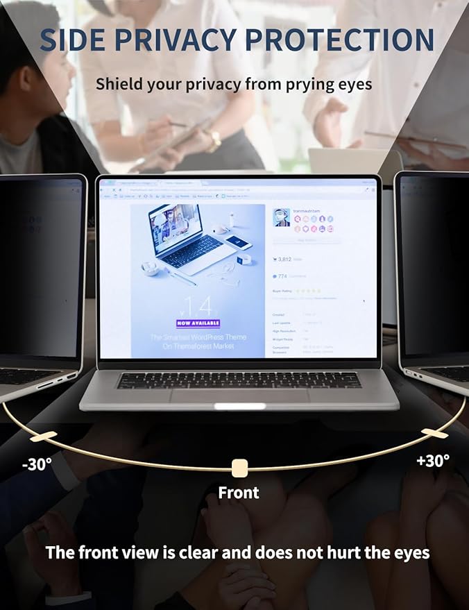Seorsok 14 Inch 16:9 360°Laptop Privacy Screen Protector,Anti Peeping and Anti Blue Light Laptop Privacy Shield Compatible with 14" HP/Acer/Lenovo/Dell Laptops,Reduce Eye Strain & Eye Protection
