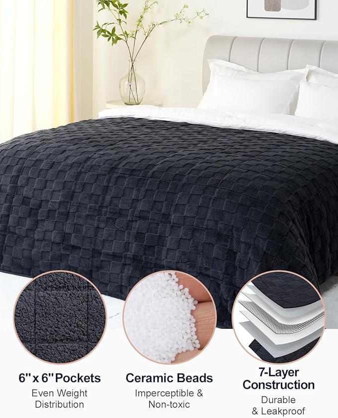 Kivik Dual Sided Weighted Blankets for Adults, Buttery Soft Stylish Checkered Heavy Blankets for Couch Sofa Bed - Ultra-Fluffy Fabric Brings Cloud-Like Comfort (60"x80"，Black，20 Pounds)