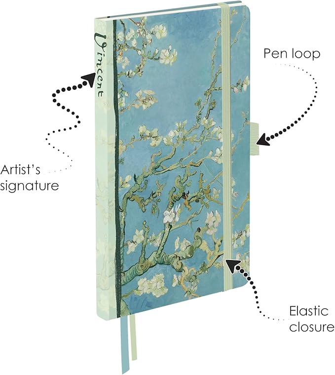 RainCaper Vegan Leather Journal Notebook, 160 Dot-Grid Pages, 5.7 inches x 8 inches, Journal - van Gogh Almond Blossom