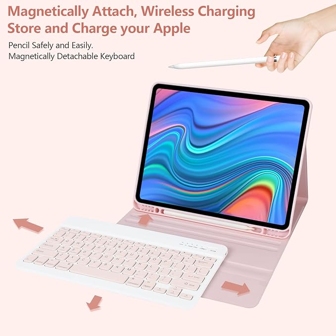 besky Keyboard Case for iPad Air 13 (M2) 2024 & iPad Pro 12.9 inch (5th, 6th Generation), (Compatible for 13 inch Air & 12.9 inch Model) - Wireless Detachable Keyboard with Auto Sleep/Wake Function