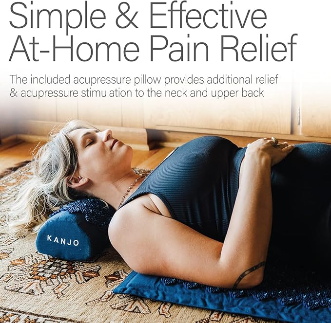 Kanjo Acupressure Mat and Pillow Set for Back Pain Relief & Neck Pain Relief, with Pressure Points for Muscle Pain Relief with Travel Bag - Navy