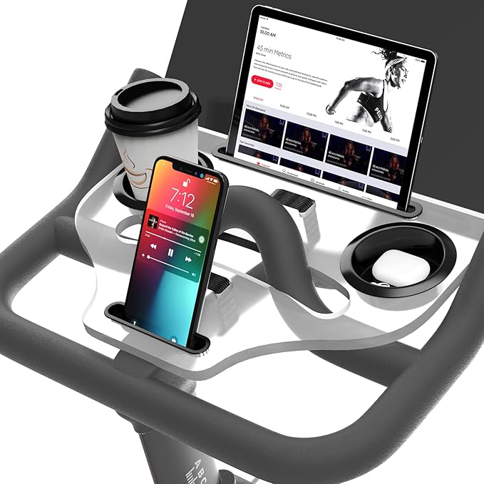 Desk Attachment Compatible with Peloton Bike (NOT Bike+) Tray Holder for Phone, Cup, Tablet, Ergonomic Platform Tray Accessories for Peloton Spin Bikes Transparent Acrylic Material