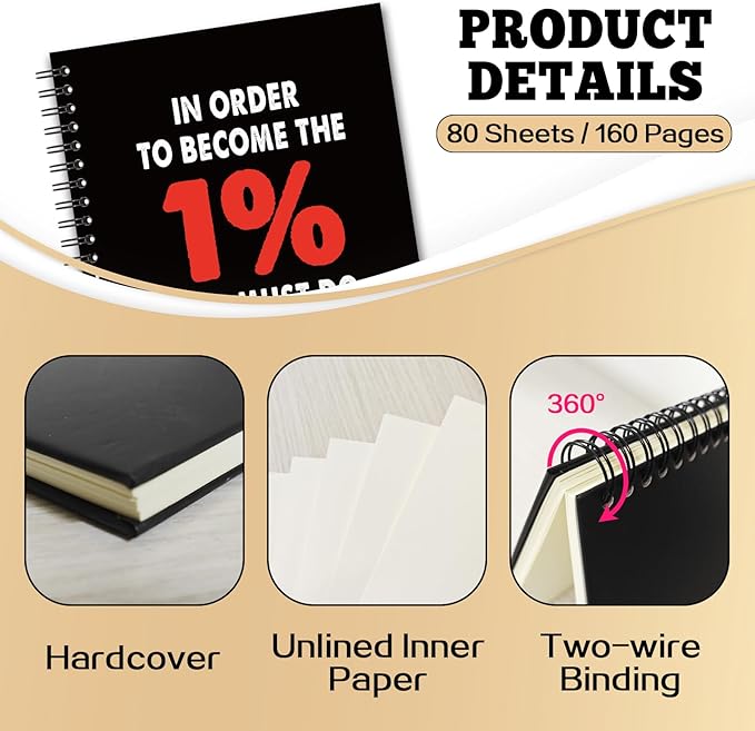 YAZMEEN Inspirational Blank Spiral Notebook（160 Pages） In Order to Become The 1% You Must Do What The Other 99% Won't Hardcover Notebook Funny Encouragement Gift for Coworker Boss Leader Office Work
