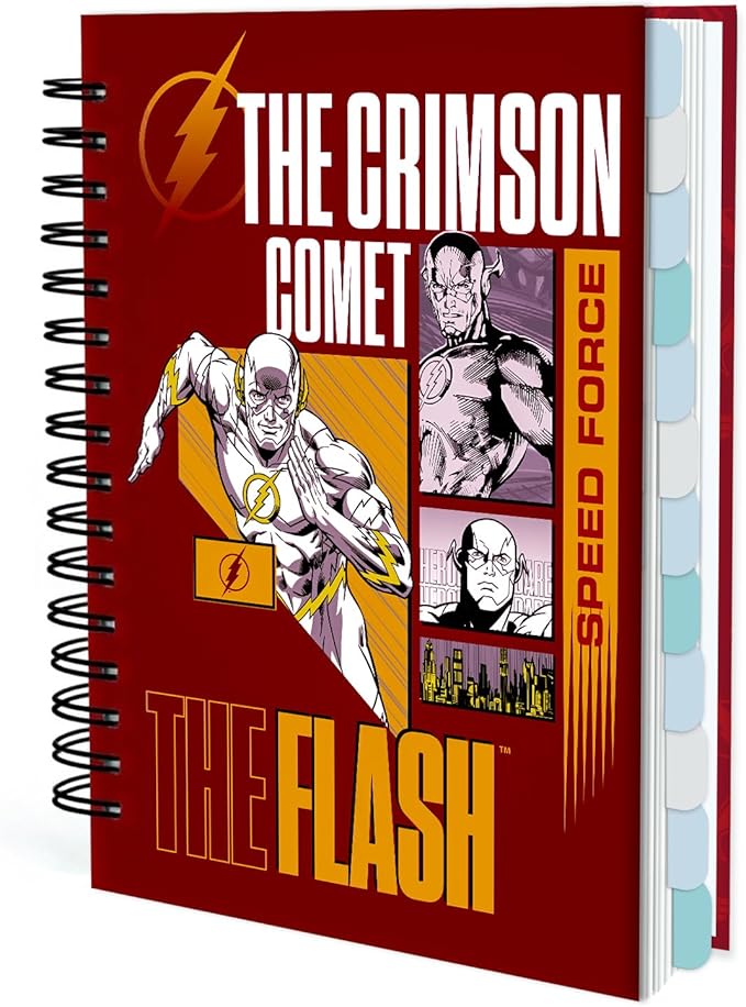 Hardcover Spiral Notebook Journal with 12 Dividers Tabs Weekly & Monthly Planner Productivity Journal Superhero Theme Leather Organizer for Work School Adults Teens and Professionals (FLA-RED)