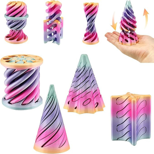 4 Packs Impossible Cone, Spiral Cone Fidget Toy 3D Printed Spiral Cone Toy, Pyramid Passthrough Sculpture, Mini Cones Pass Through Pyramid Fidget Toy for Stress and Anxiety Relaxing