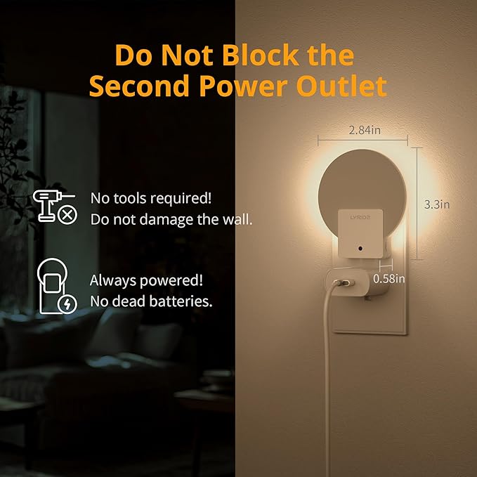 Lyridz Plug in LED Backlit Night Light with Auto Dusk to Dawn Sensor, 1-50 LM Dimmable Warm White Nightlight Indoor for Bedroom, Bathroom, Kids Room, Pet House, Kitchen, Stairs, Hallway, 4 Pack