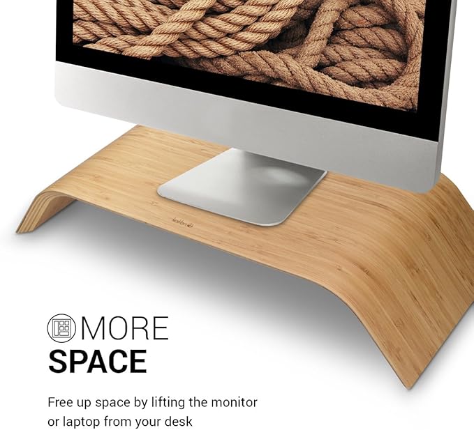 kalibri Wood Monitor Stand Riser - Computer Desk Holder Desktop Dock Wooden Mount Display for PC TV Screen Notebook Laptop - Bamboo