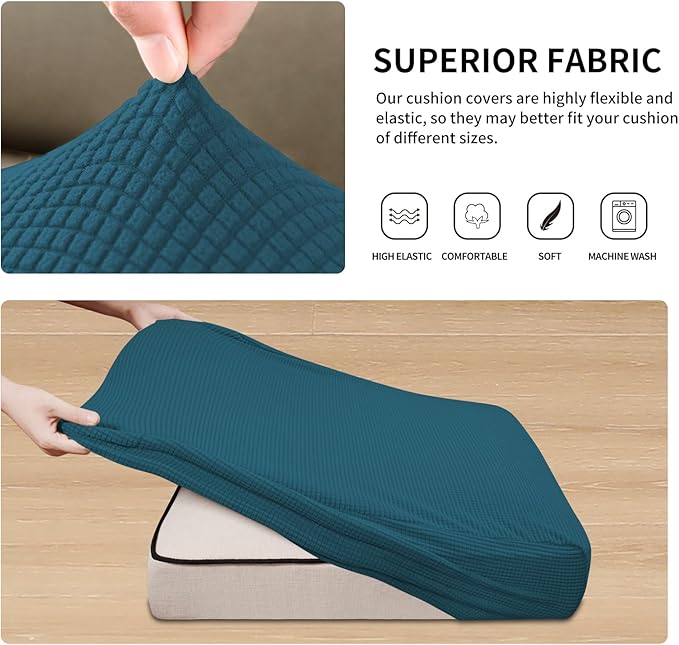 Easy-Going Stretch 4 Pieces Couch Cushion Covers for Sectional Sofa Left/Right L Shape Chaise Lounge Sofa Seat slipcover Anti-Slip Sofa Cover Soft (3 Seater + 1 Chaise, Peacock Blue)