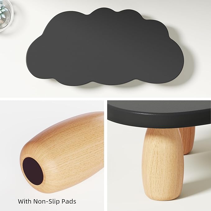 Cloud-Shaped Sturdy Wood Monitor Stand Riser, Multi-Purpose Desktop Organizer for Computer, Laptop, Printer, TV - Black