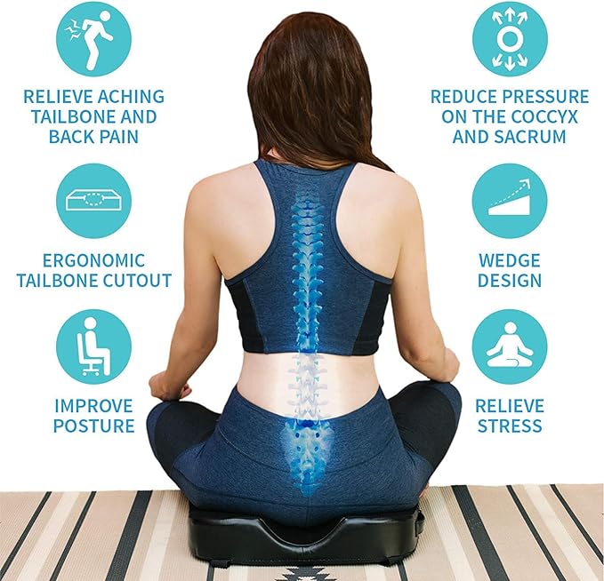 Gel Memory Foam Office Chair & Car Seat Cushion with Non-Slip Bottom – Tailbone Pain Relief Cushion, Ergonomic, Orthopedic Sciatica & Coccyx Pillow Cushion