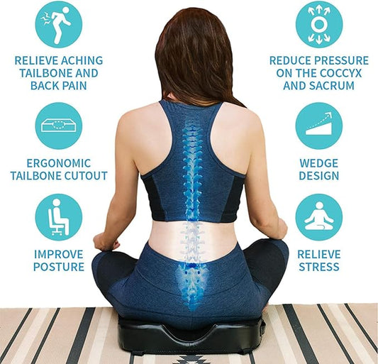 Gel Memory Foam Office Chair & Car Seat Cushion with Non-Slip Bottom – Tailbone Pain Relief Cushion, Ergonomic, Orthopedic Sciatica & Coccyx Pillow Cushion