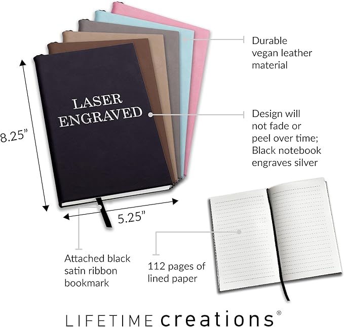Lifetime Creations Custom Notebook (Black, Vertical Name) - Personalized Hardcover Vegan Leather Writing Journal, Business Meeting Notebook Gift for Professionals, Hard Cover Notepad