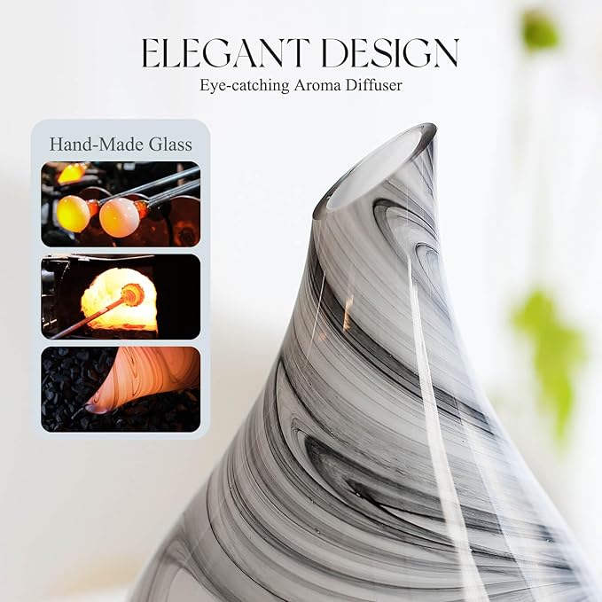 Porseme 280ml Essential Oil Diffuser Glass Color Changing Aroma Air Diffusers Aromatherapy Ultrasonic Cool Mist Humidifier 7 Running Hours Waterless Auto-Off for Sleeping, Yoga, Office, Spa (Ink)