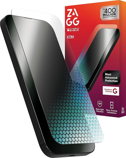 ZAGG XTR4 Screen Protector for iPhone 16e/ 14/ 13/ 13 Pro - 11x Stronger Tempered Glass, Blue Light Filtration, Anti-Reflective Technology, Graphene Reinforced, InvisibleShield, Easy Dust-Free Installation