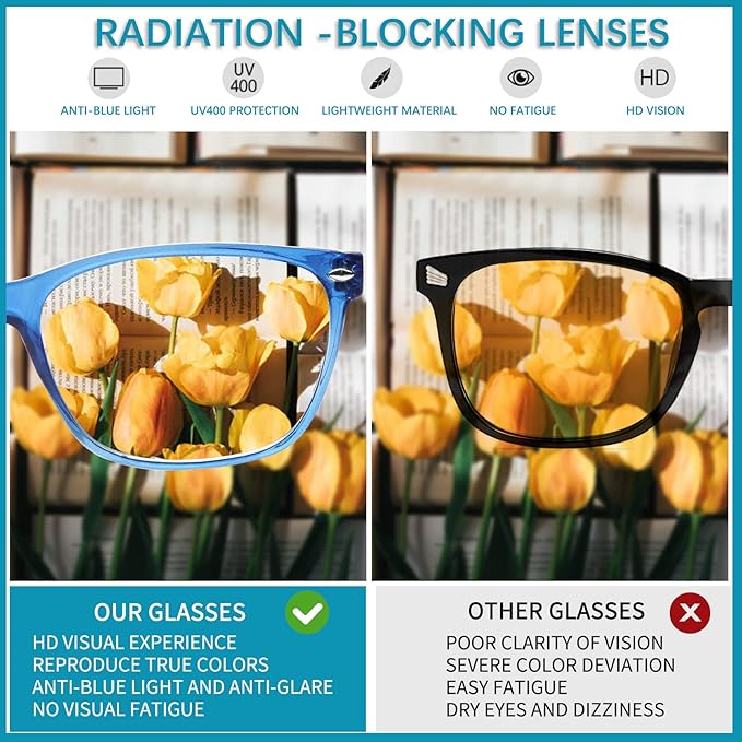 6 Pack Blue Light Blocking Reading Glasses for Women Adjustable Spring Hinge Lightweight Frame Computer Readers