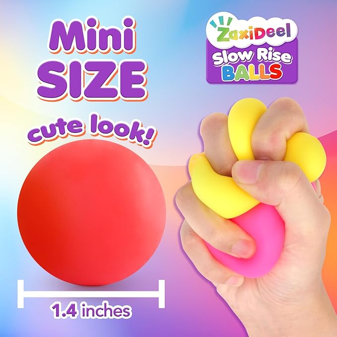 Slow Rising Stress Ball 50 Pack: Mini Squishy Ball for Kids Anxiety Relief, Hand Therapy Sensory Toy, Pull Stretch Fidget Toy, Prize Box Toys for Classroom, Bulk Toy for Teacher, Offices & Group