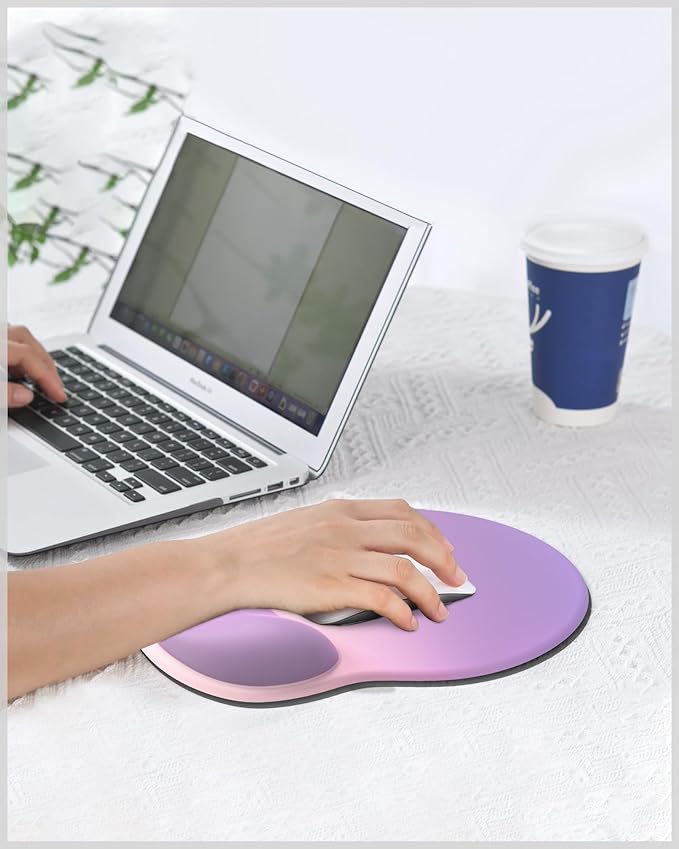 Ergonomic Mouse Pad Wrist Support, Comfortable Mouse Pad Wrist Rest, Relieve Wrist Pain Gel Mouse pad, Non-Slip Rubber Base Mousepad for Laptop, Computer (Gradient Pink Purple)