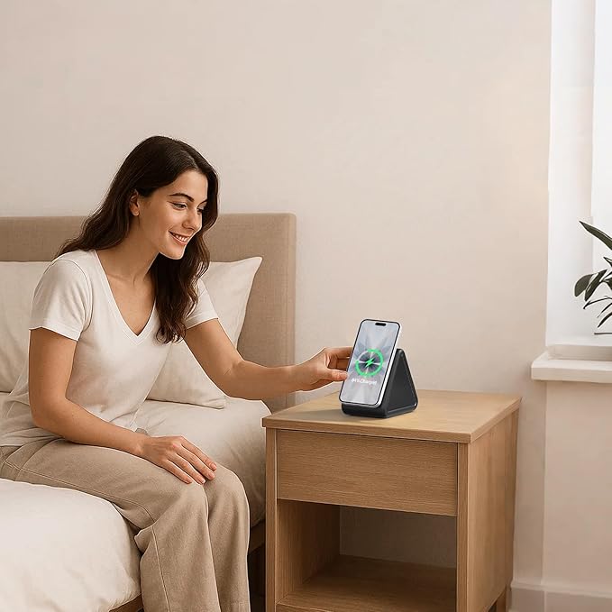 Housbay Sound Machine with Magnetic Wireless Charger for iPhone,2-in-1 Design for Clutter-Free Nightstand,Dual-Speaker Stereo Sound for Sleeping - Black