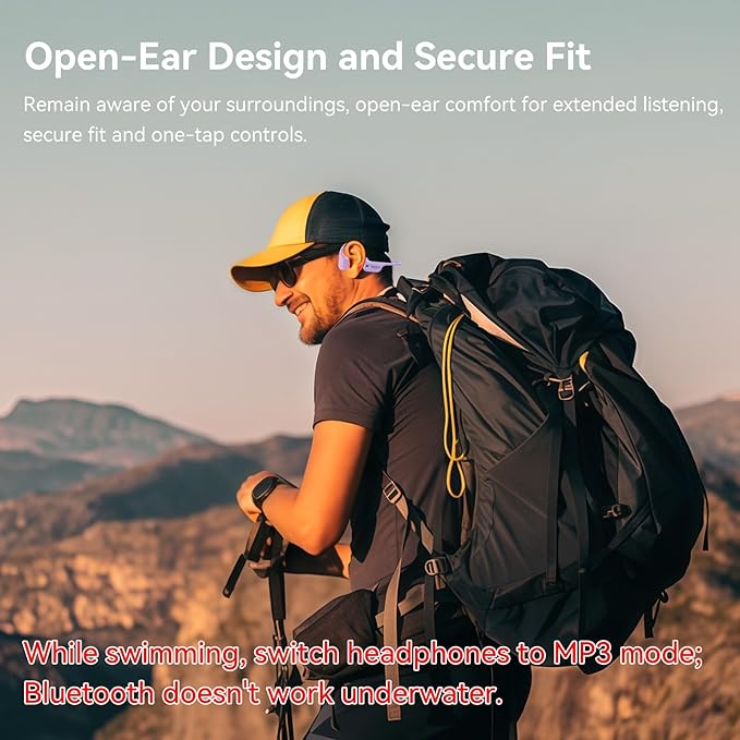 Swimming Headphones IP68 Waterproof, Open Ear Bone Conduction Headphones Bluetooth 5.4 with 32GB MP3 Player, Secure Comfort Underwater Swim Earbuds for Jogging Cycling Fitness-SurfAudio(Purple)