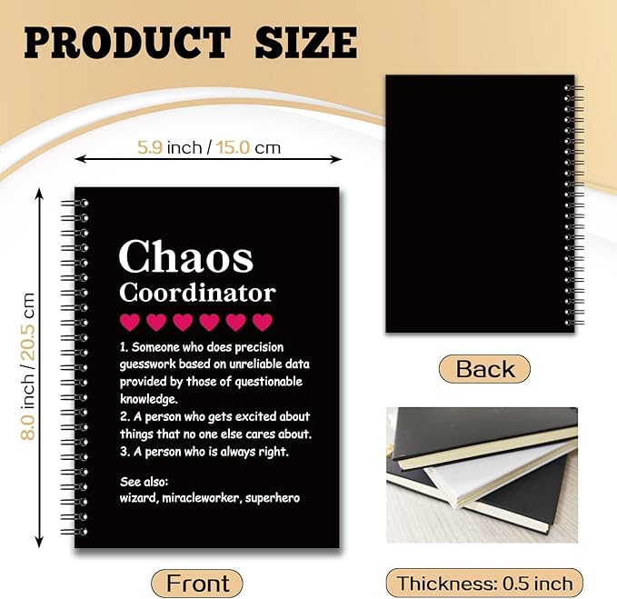 YAZMEEN Chaos Coordinator Blank Spiral Notebook（160 Pages） Chaos Coordinator Definition Hardcover Sketchbook Coworker Appreciation Gift Funny Office Notebook Gift for Teacher Boss Manager Supervisor