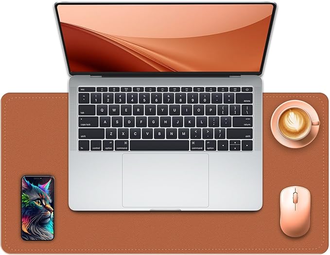 Non-Slip Desk Pad, 24" x 14" Large Mouse Pad, PU Leather Desk Mat with Suede, Laptop Desk Pad, Waterproof Keyboard Pad, Desk Blotter for Office/Home/Decor (Russet Brown)