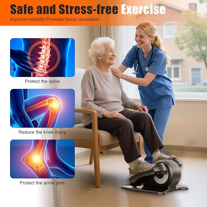 Motorized Under Desk Elliptical Pedal Exerciser – Compact Seated Leg & Foot Trainer with Remote Control – Quiet Electric Exercise Machine for Seniors, Rehab & Office Use