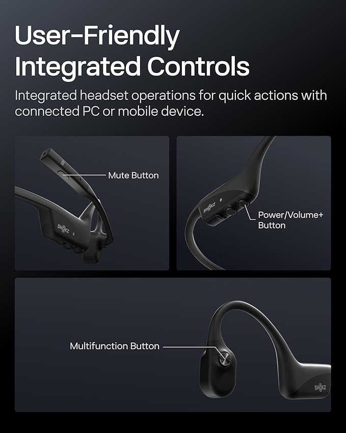 OpenComm2 UC 2025 Upgrade - Open-Ear Wireless Computer Headset with Boom Mic, Bone Conduction Bluetooth Stereo Headphones, USB-C Dongle Compatible with PC and Mac, Zoom Certified - C120 UC