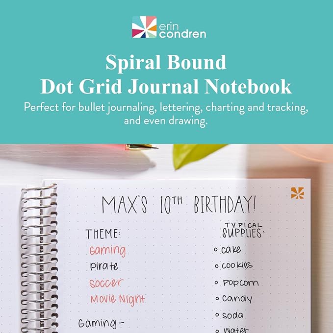 Erin Condren 8.5" x 11" Spiral Bound Dot Grid Journal Notebook, Bullet Journal with 160 Pages, Thick Paper for Planning, Sketching, Note Taking, Journaling and Organizing, Cosmic Collage