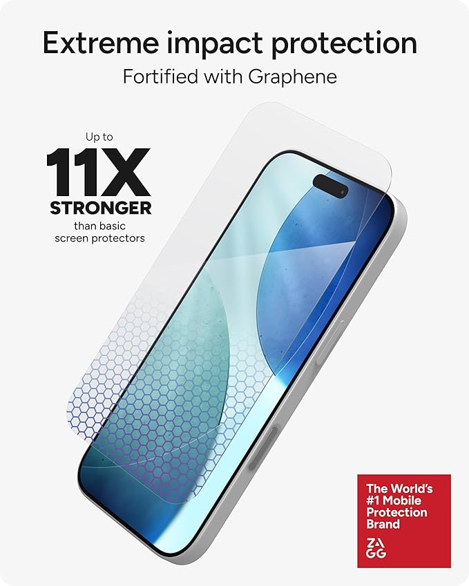 ZAGG XTR5 Screen Protector for iPhone 17 - Glass, Blue Light Protection, 11X Stronger, Eyesafe CPF60 Tech, Anti-reflective Tech, Vibrant Color & Touch Sensitive Tempered Glass, Easy To Install