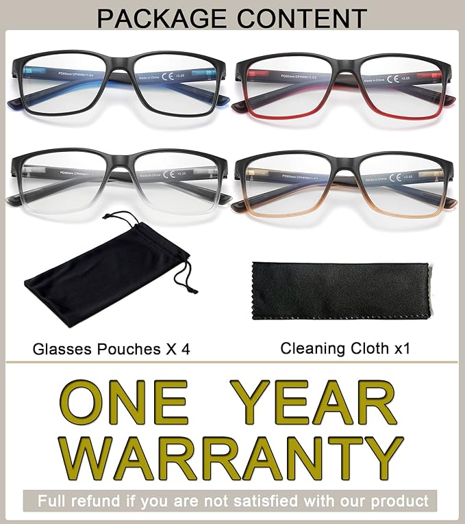 Reading Glasses for Men 4-Pack Stylish Computer Readers with Spring Hinges, Anti Glare/Eye Strain Filter UV Ray Blue Light Blocking Two-tone Reader Eyeglasses,+2.5 Magnification Strength