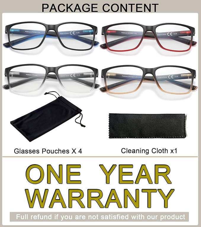 Reading Glasses for Men 4-Pack Stylish Computer Readers with Spring Hinges, Anti Glare/Eye Strain Filter UV Ray Blue Light Blocking Two-Tone Reader Eyeglasses,+1.5 Magnification Strength