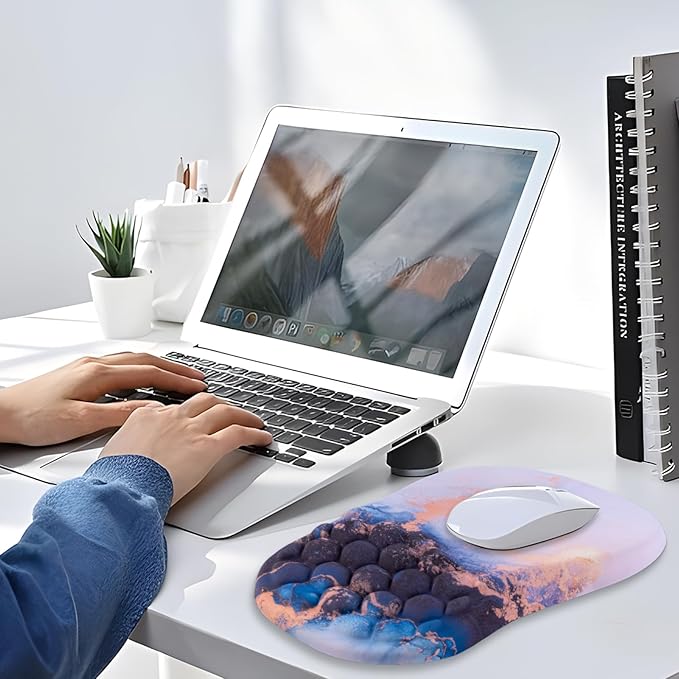 Mouse Pad Wrist Support, Ergonomic Mouse Pad with Wrist Rest, Comfortable Computer Mouse Pad for Laptop, Pain Relief Mousepad with Non-Slip PU Base Blue Black White