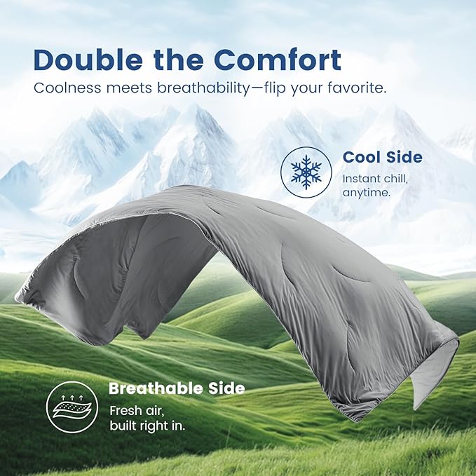 Cozy Bliss Cooling Comforter King Size Dual-Sided, Ultra-Soft Cooling Blankets for Hot Sleepers and Night Sweats, Breathable Lightweight Silky Smooth, Dark Grey