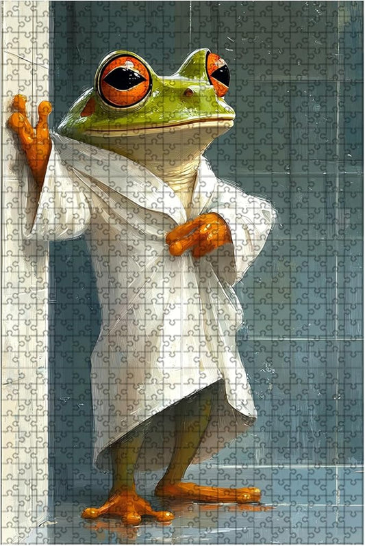 500 Piece Wooden Frog Puzzle After Puzzle Bathroom for Kids & Parents Educational 20.4x15 Inch